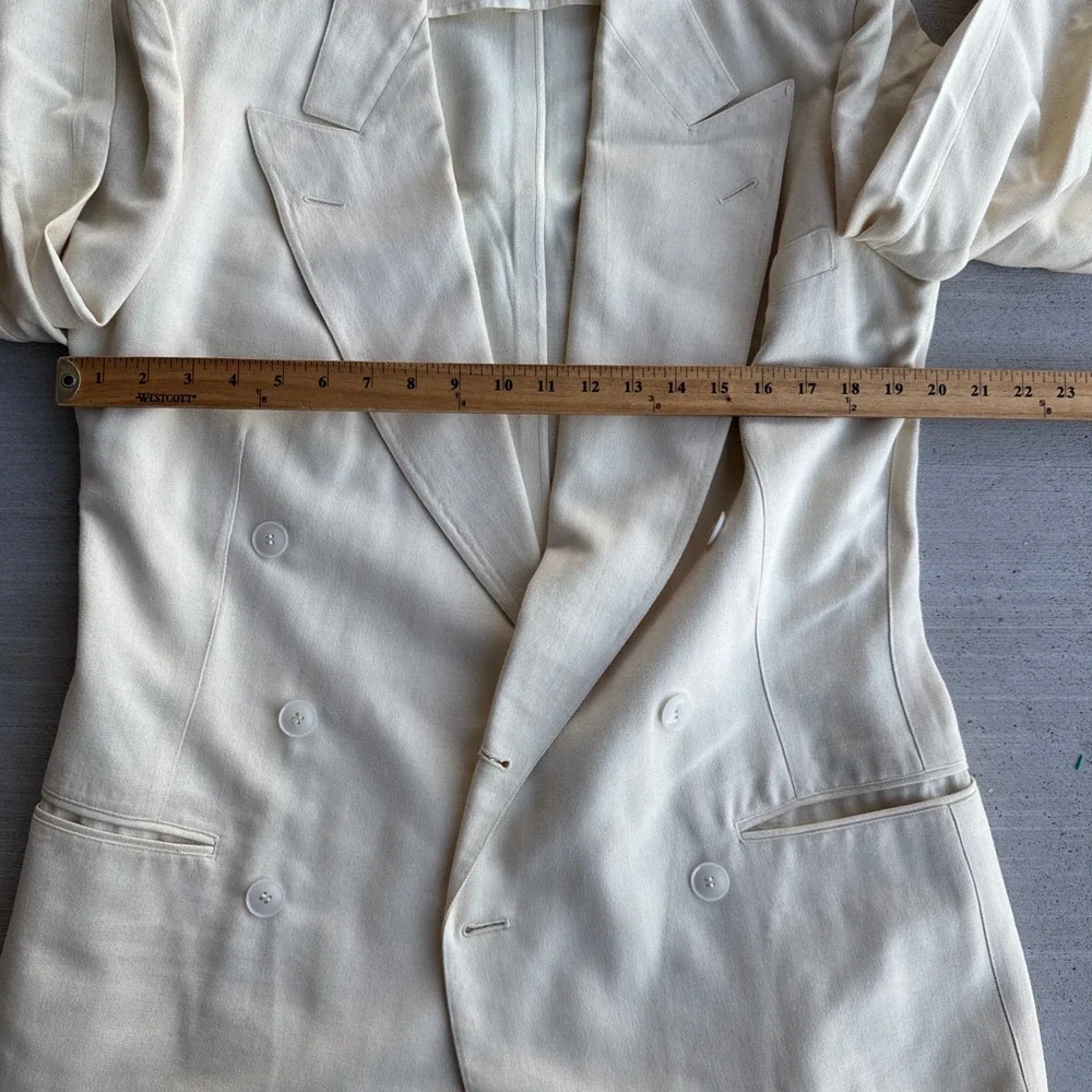 Palm Beach Suit Mens 37 Cream Double Breasted Pleated Cuffed 2 pc Vintage 1940s